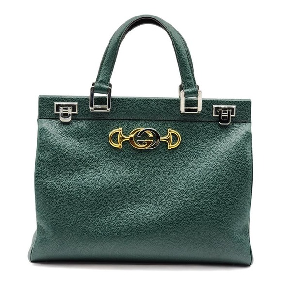 Gucci Zumi Top Handle Bag Leather Medium Green - Picture 2 of 16